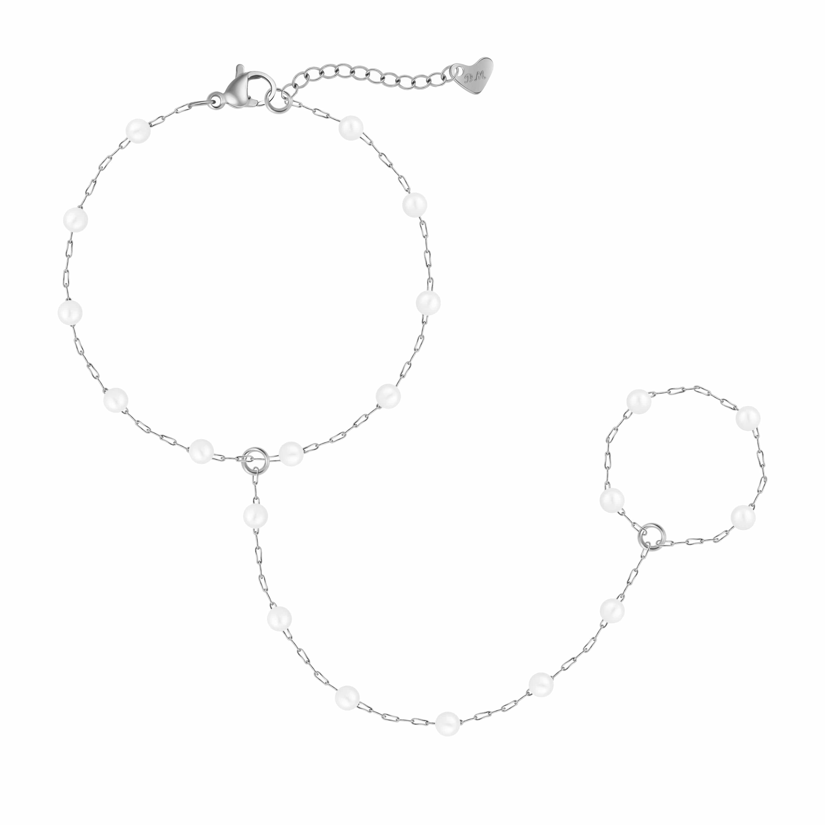 Bohomoon Stainless Steel Spencer Pearl Hand Chain Bracelet